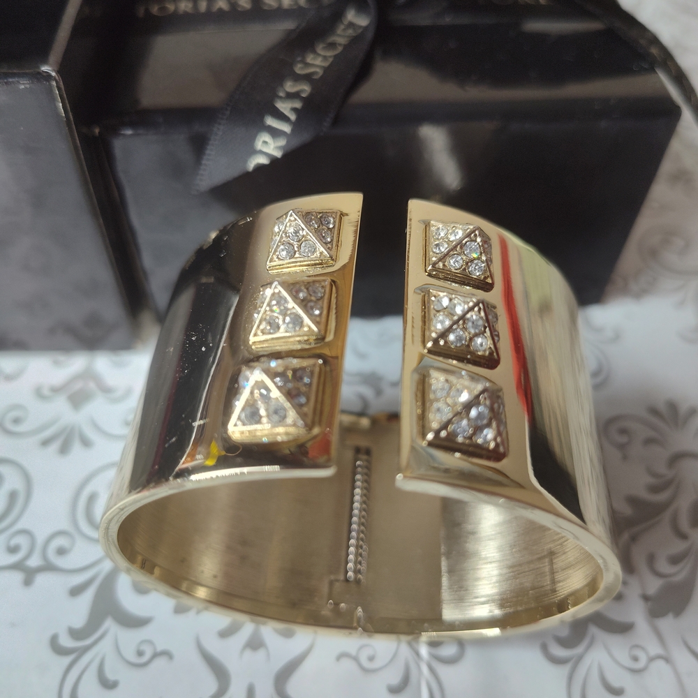 Victoria's  Secret Gold Cuff Bracelet with Rhinestone Accents